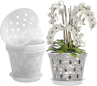 Orchid Pot, 6.7 Inch 8 Pack Orchid Pots with Drainage Holes and Saucers Clear Plastic Orchid Pots Provide Good Air Circulation Garden Planters Pots for Indoor and Outdoor Use