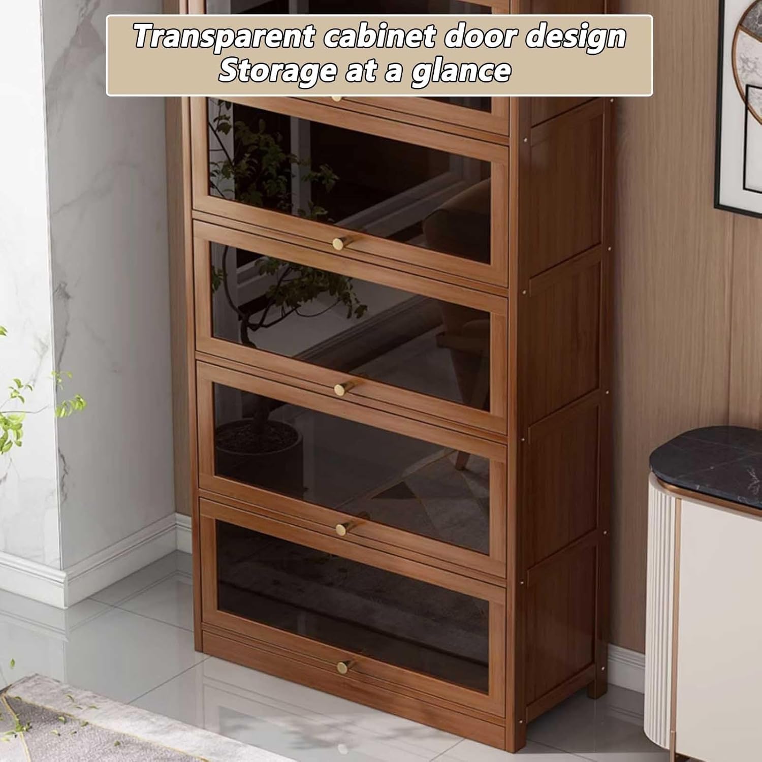 Display Cabinet Toys Display Shelf，Figure Display Cabinet/Transparent Display Cabinet with Flip Up Door, Glass Display Case, Curio Cabinet, Dustproof Protection Showcase, Natural Bamboo Fram