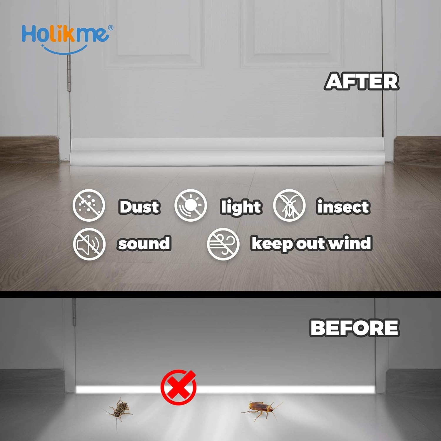 Holikme 2 Pack Door Draft Stopper Adjustable Under Door Draft Blocker Insulator Door Sweep Weather Stripping，Suitable for Interior／Exterior Doors ，36” Length, White