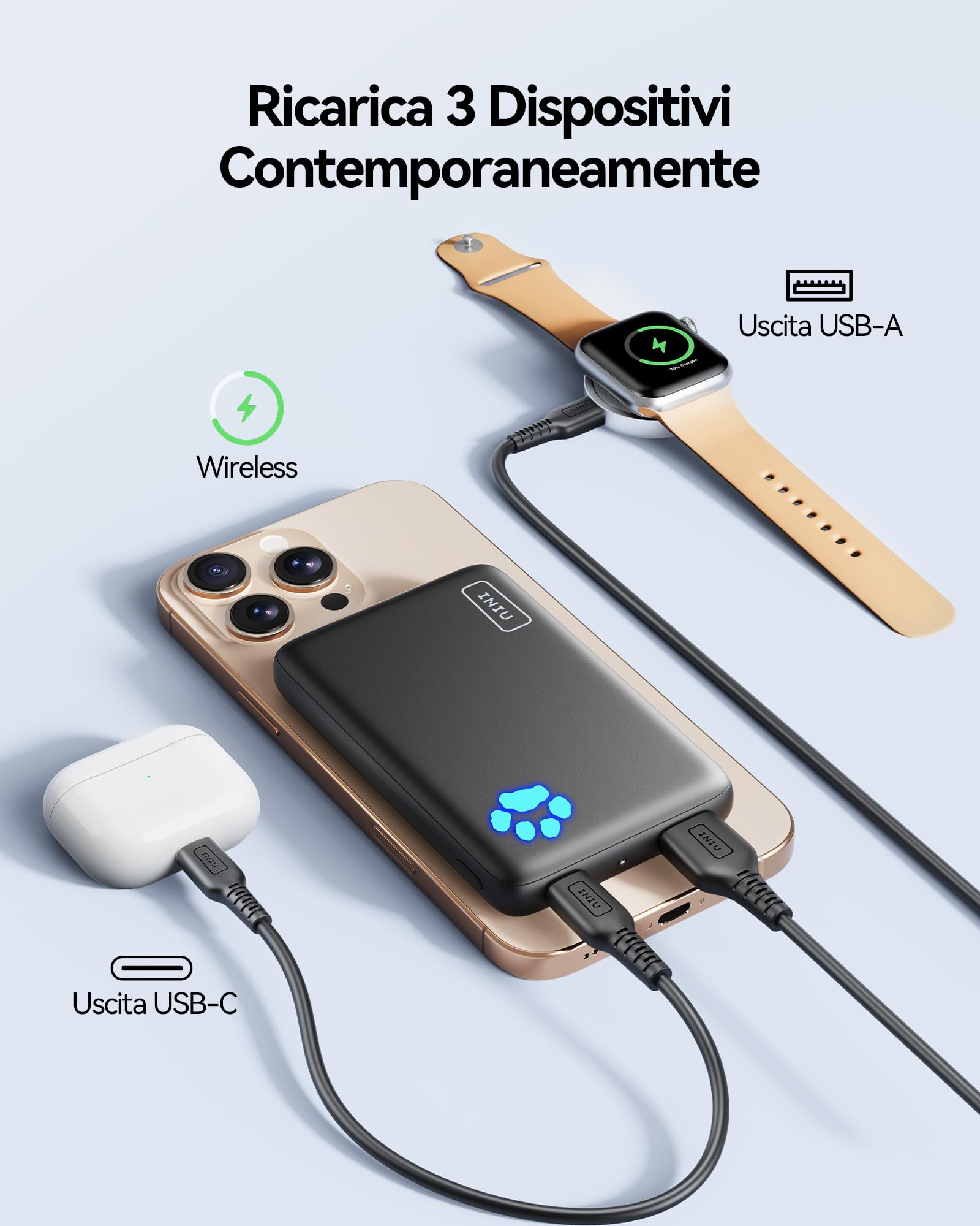 INIU 30W Magnetico Power Bank, Qi2 Certificato 10000mAh Ricarica Rapida Power Bank, PD 30W Mini Caricabatterie Portatile con USB-C in & Out per iPhone 16/15/14/13/Pro/Max