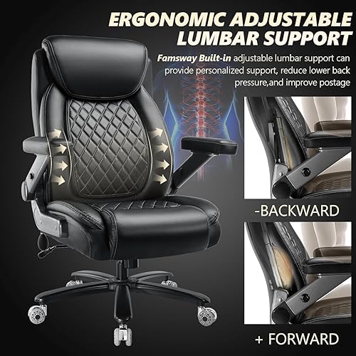 Miniatura 7 de 650LBS Big and Tall Office Chair with 5D Flip Arms and Thick Pocket Spring Cushion, Extra Wide Heavy Duty Office Chair & Adjustable Lumbar Support