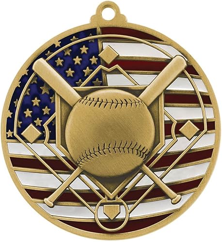 Miniatura 5 de Decade Awards Medalla patriótica de béisbol  2.75 pulgadas de ancho  Medallón de béisbol con estrellas y rayas bandera americana cuello en V cinta
