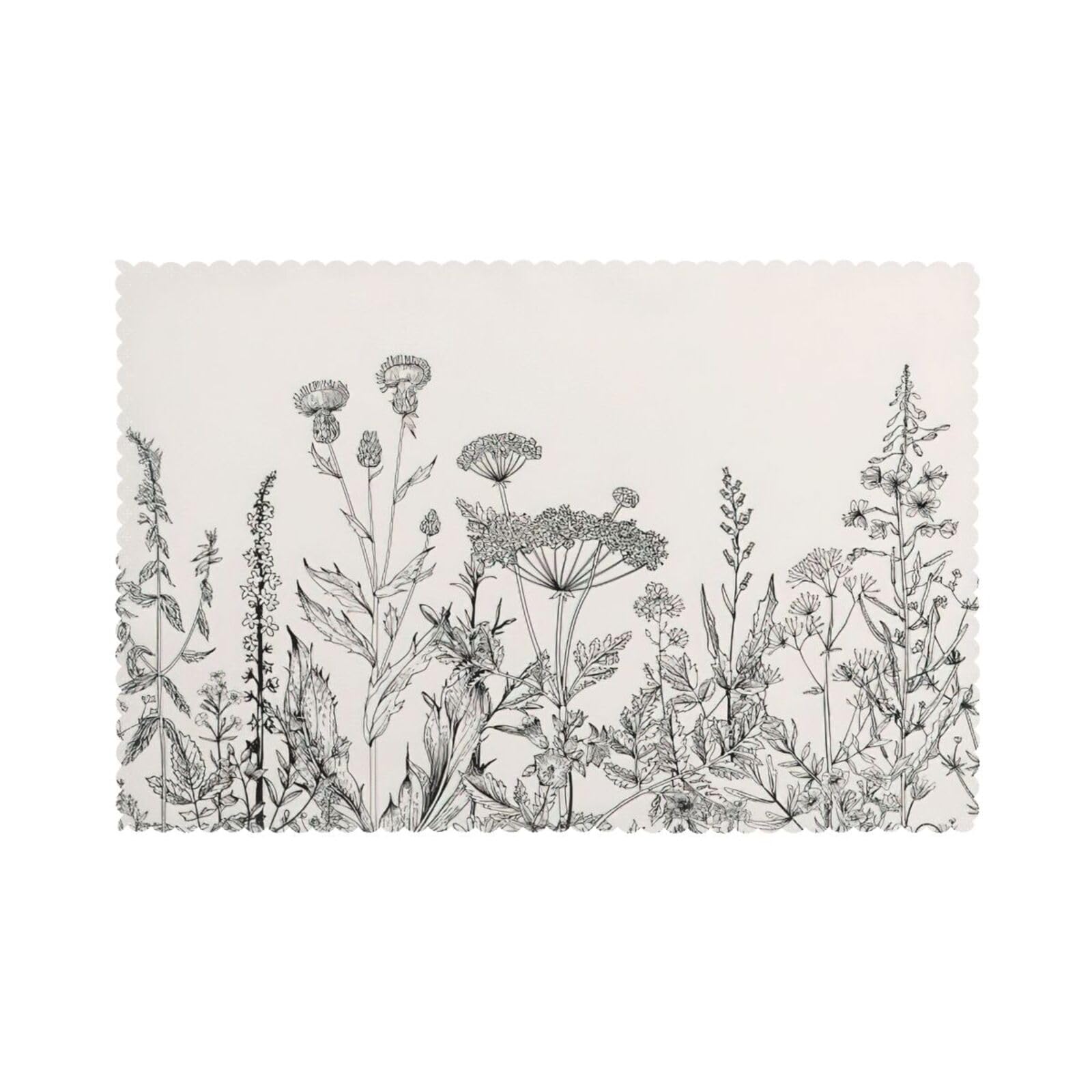 Floral Herbs Botanical Engraving Print Placemats for Dining Table Set of 6 12x18 Inch Table Mats for Party Kitchen Dining.