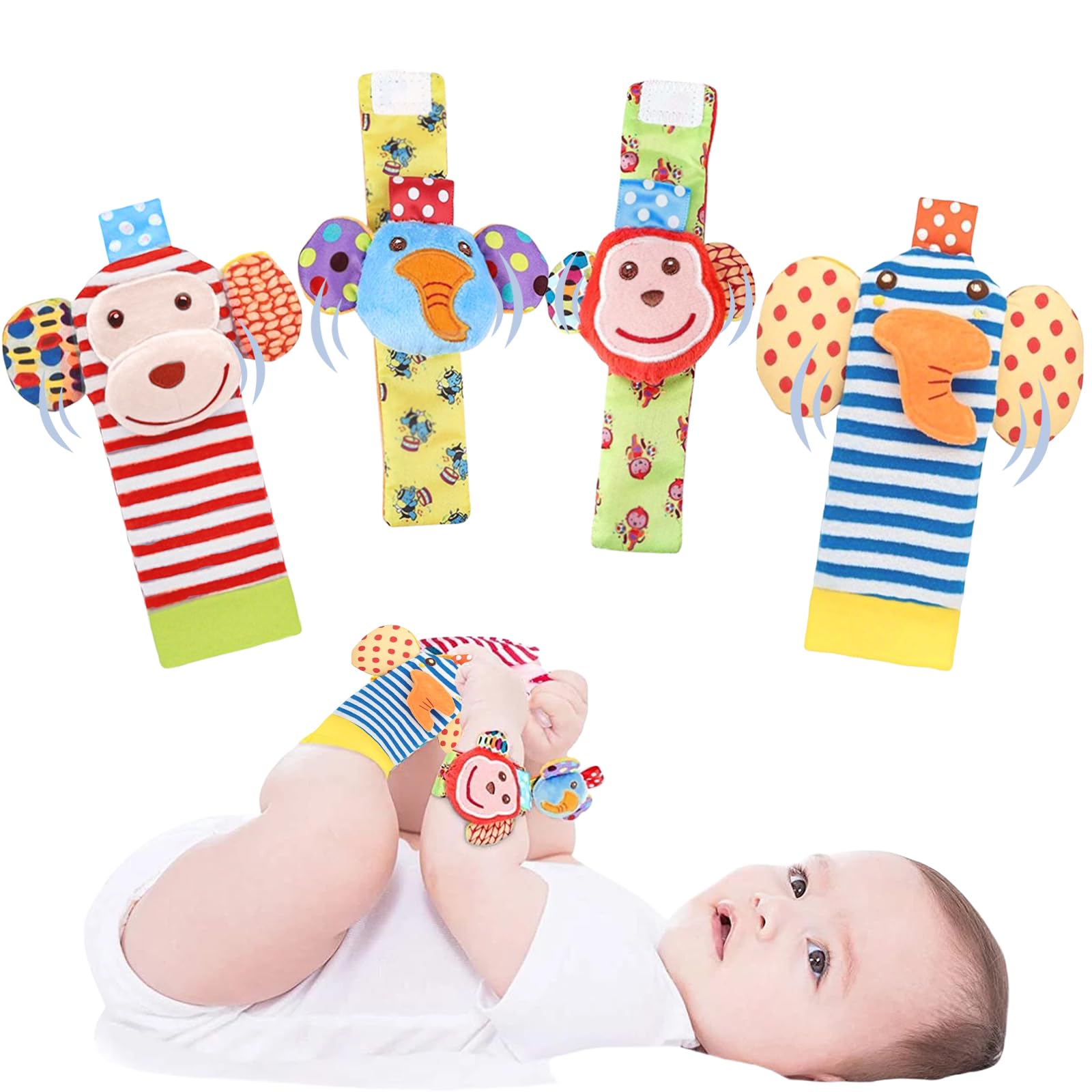 HAGOT Giochi Neonato Sonagli Sensoriali Bambini, Giocattolo Sonaglio per Bambini, Animale Sonaglio Polso Cinturino Giocattolo per lo Sviluppo, per Neonati Neonato da 0 a 12 mesi