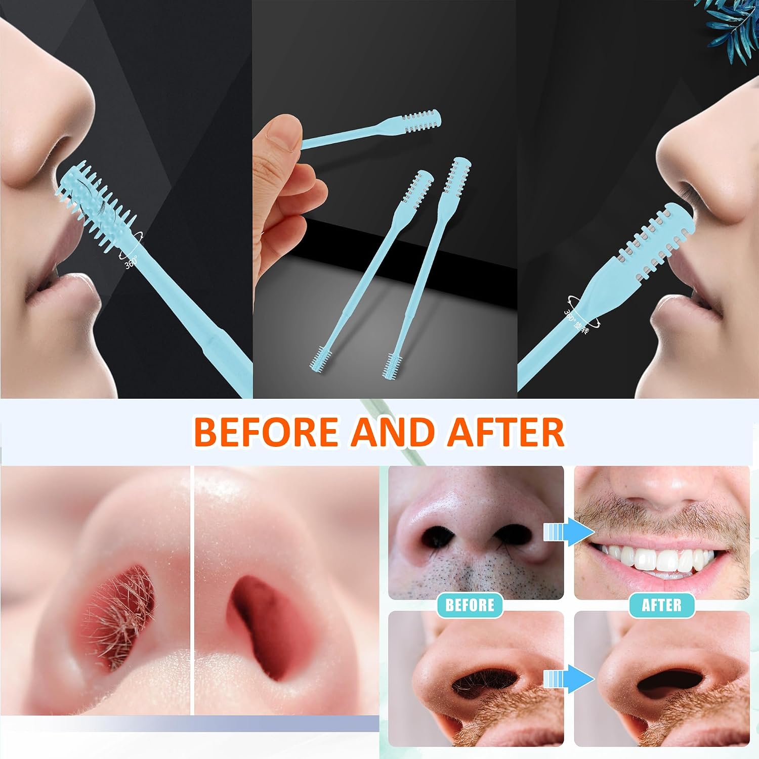 3 Pcs 2-in-1 Nasal Hair Trimmer Set, 360° Rotating Double-Sided Nose & Ear Hair Cutter for Men & Women, Portable Nostril Grooming Tool with Soft Cleaning Brush(Cream)