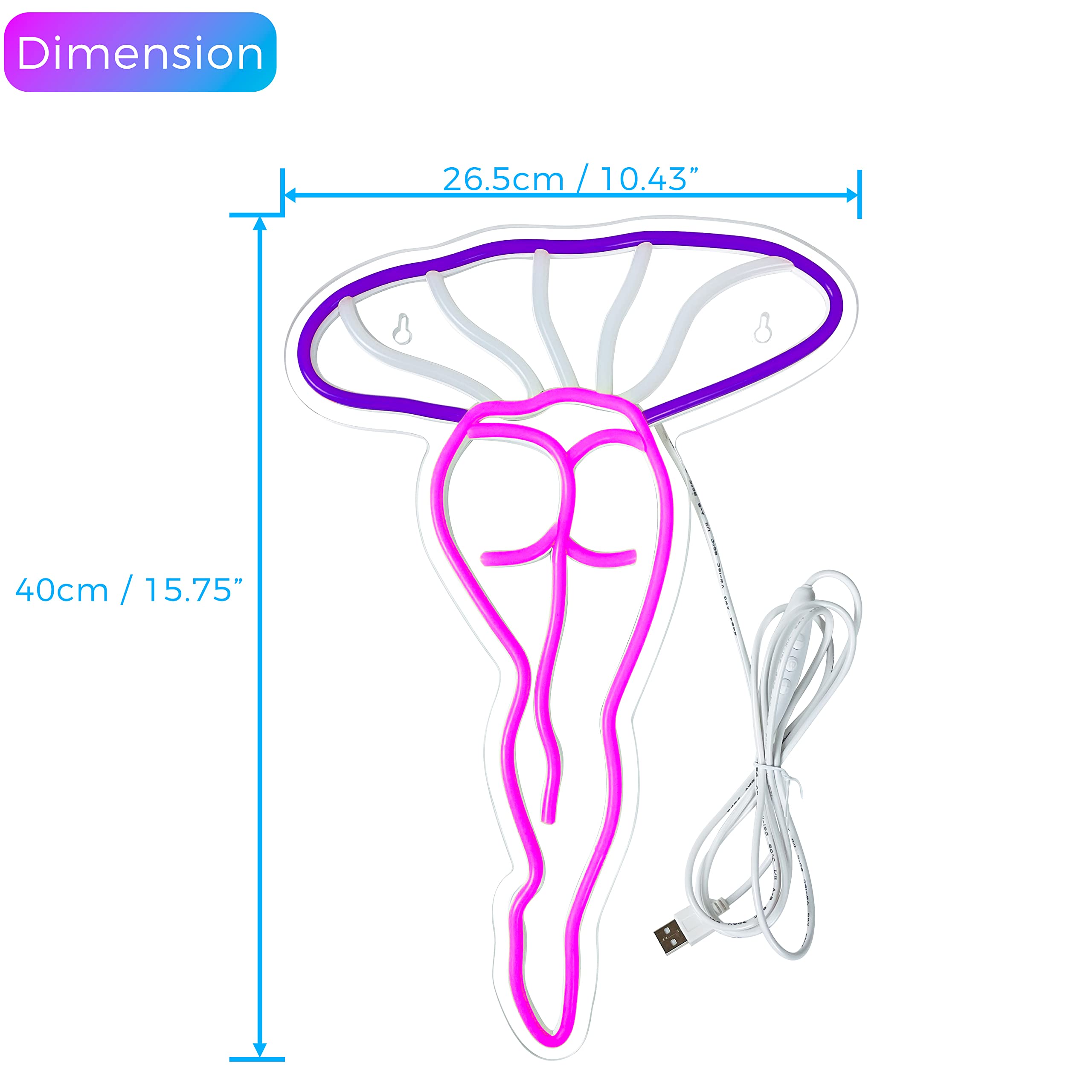 Lady Mushroom Neon Light LED Night Lights USB Connected Sign Neon Sign for Man Cave Home Bar Bedroom Wall Decor Party Art Decoration (3.Purple)