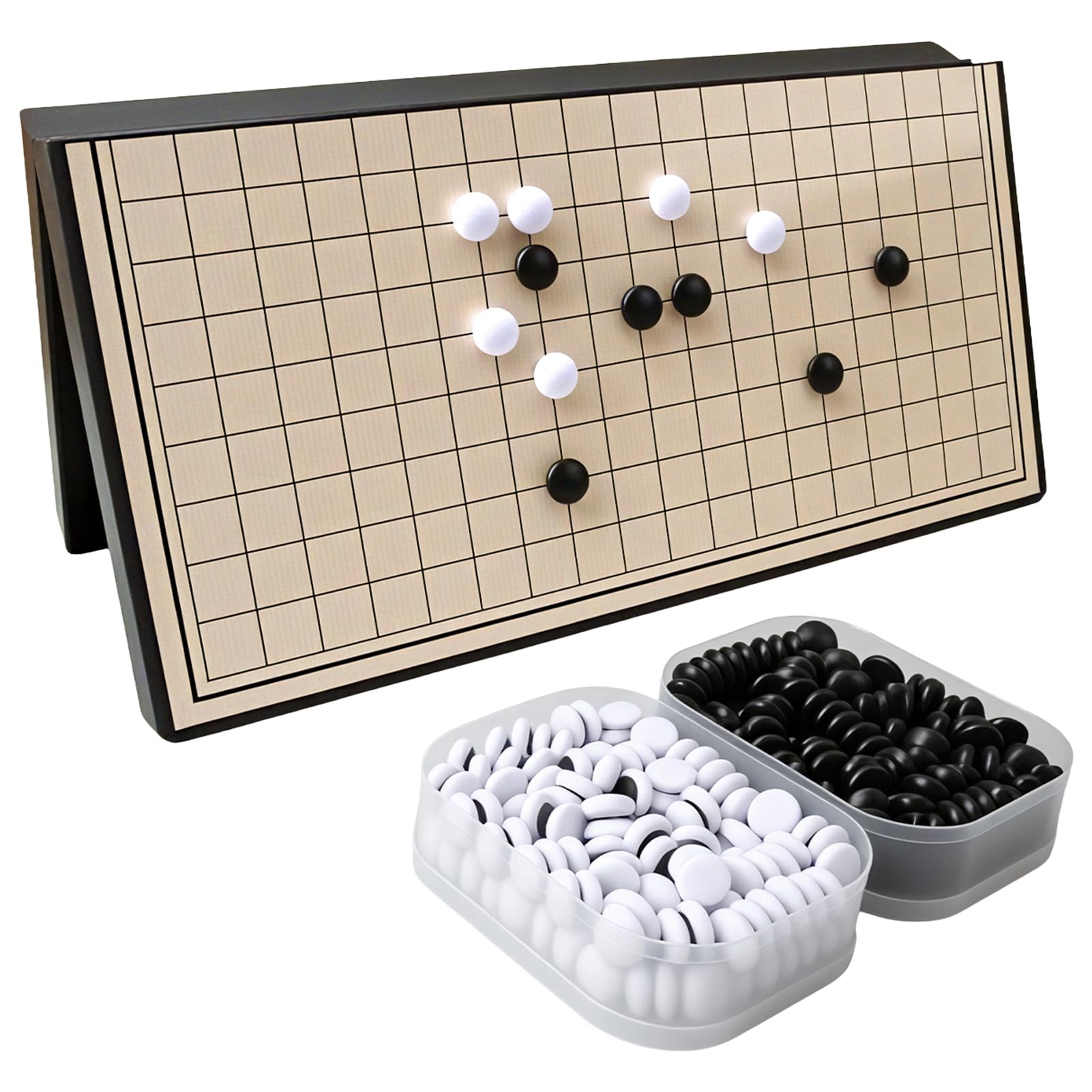Jeu de Go Magnétique 19x19 – Jeu de Go Pliable et Portable – Jeu de stratégie de Voyage avec Pierres magnétiques – Plateau de Jeu pour débutants et Experts