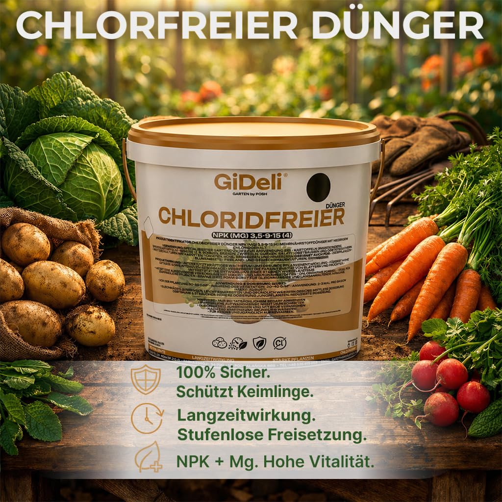 GiDeli Gemüsedünger Chlorfrei 20 kg im Eimer Granulat NPK mit Magnesium