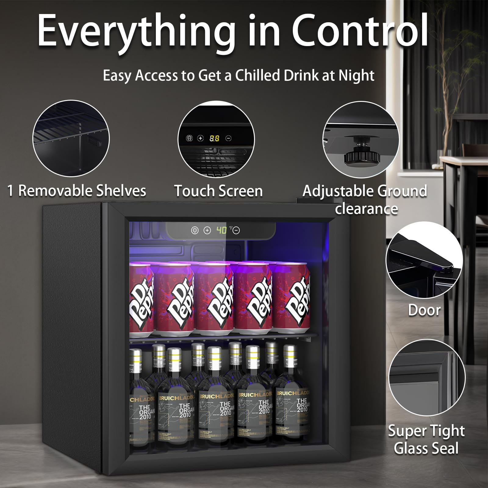 Dollardash Compact 60 Can/1.3 Cu.Ft Mini Fridge For Soda, Beer Or Wine, Portable Small Beverage Refrigerator With Digital Display&Removable Shelves &Reversible Glass Front Door For Office, Dorm, Bar on Fridge.com - View 3