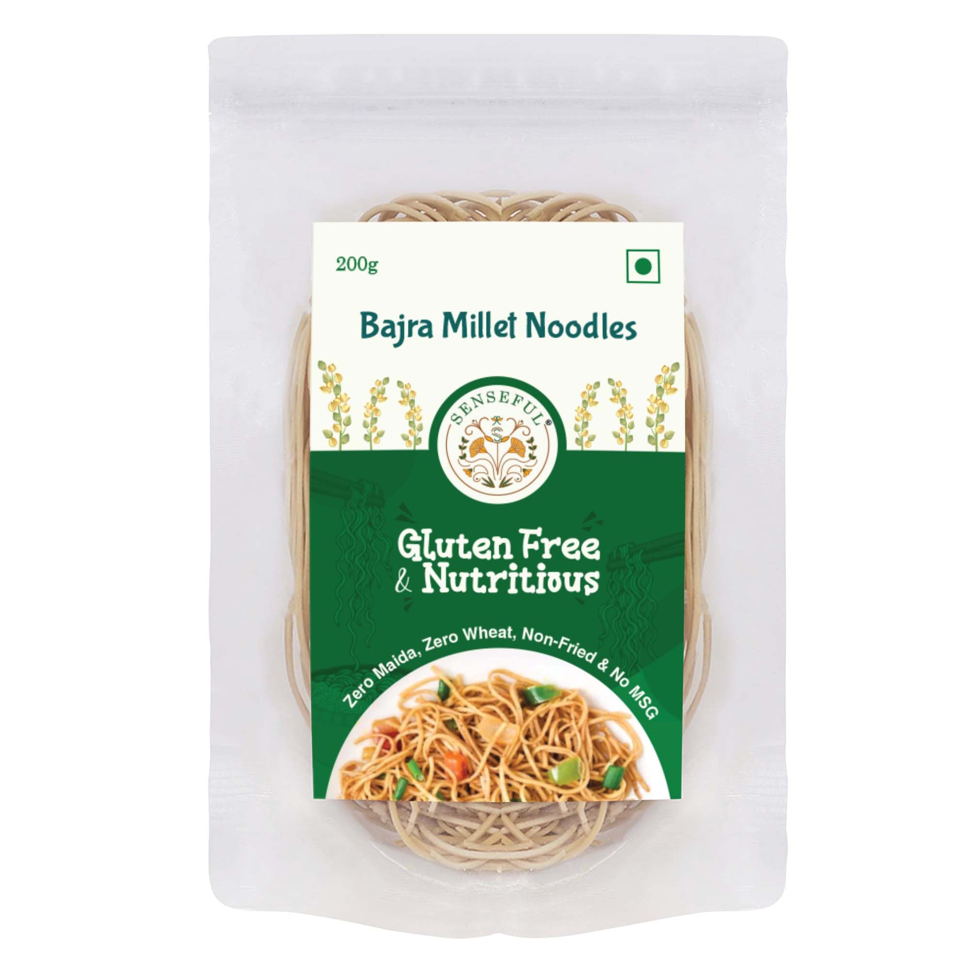 Bajra (Pearl) Millet Noodles - Gluten-Free (Zero Maida & Zero Wheat), 75% Bajra, Source of Protein, High Fibre, Low Fat, Low Sugar & Non-Fried - 200 gm