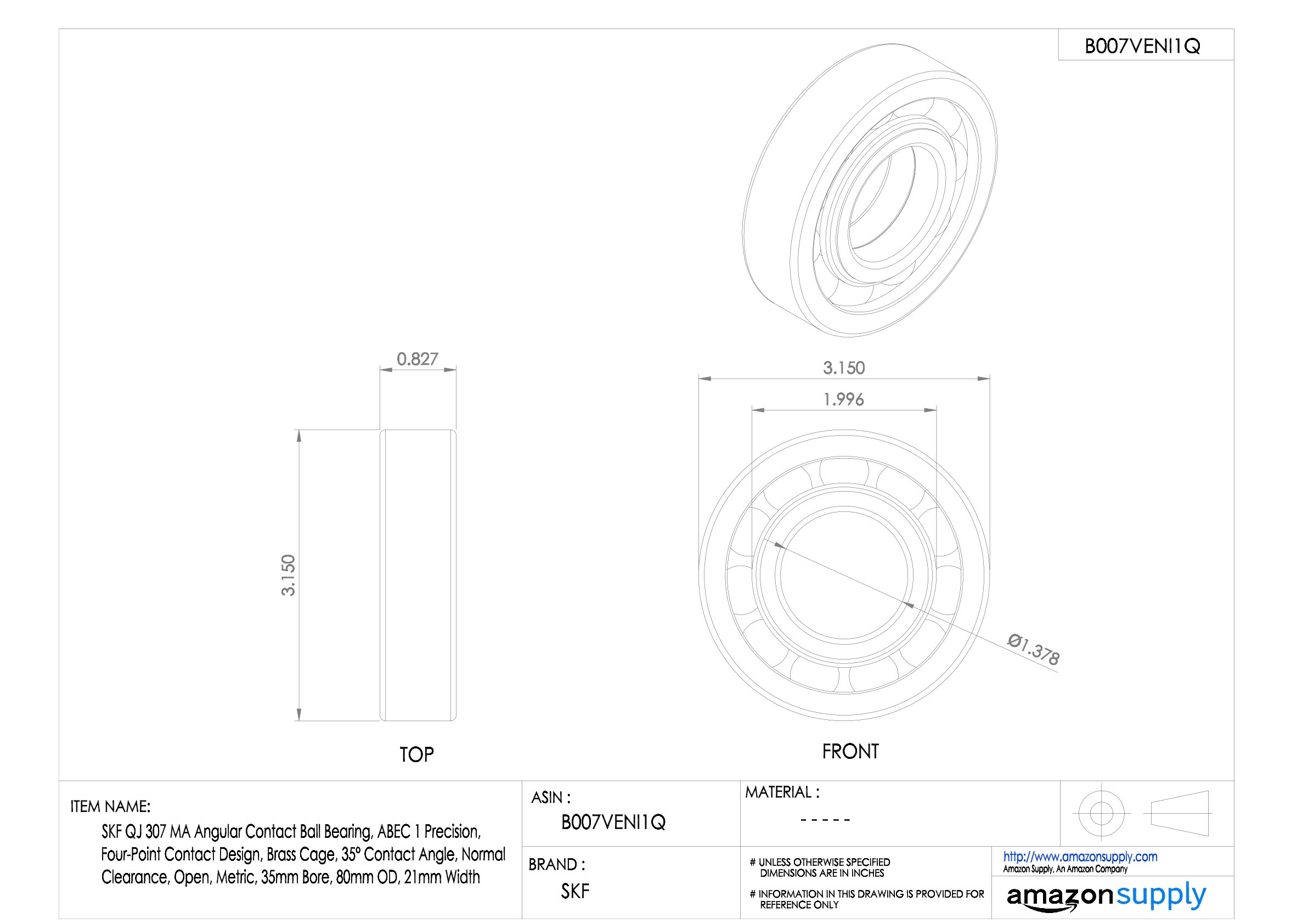 SKF QJ 307 MA - Rodamiento de bola radial de contacto angular, acero