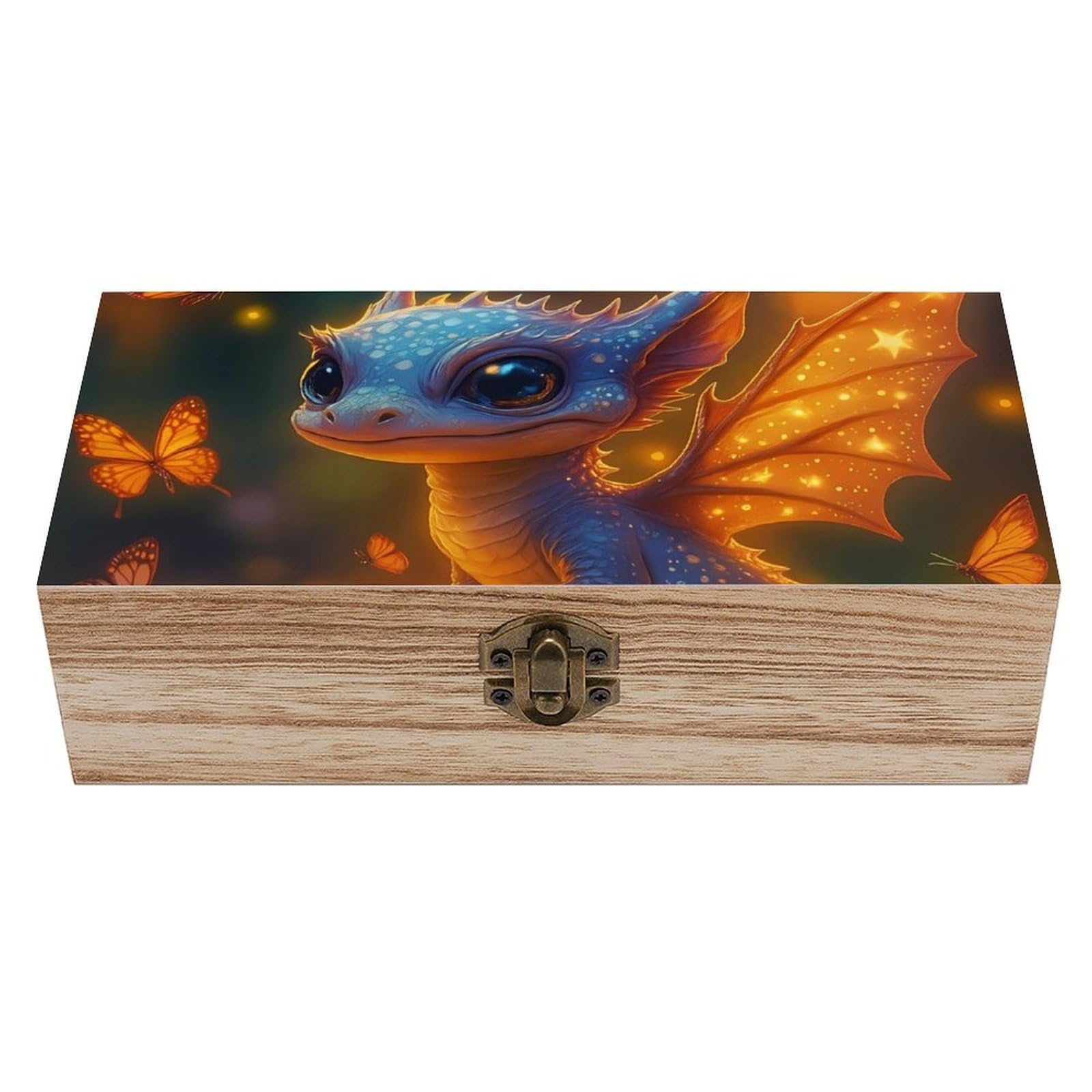 HLBSDM Glowing Dragon & Butterflies Retro Wooden Storage Box Jewelry Art Gift Boxs Decorative Keepsake Boxes