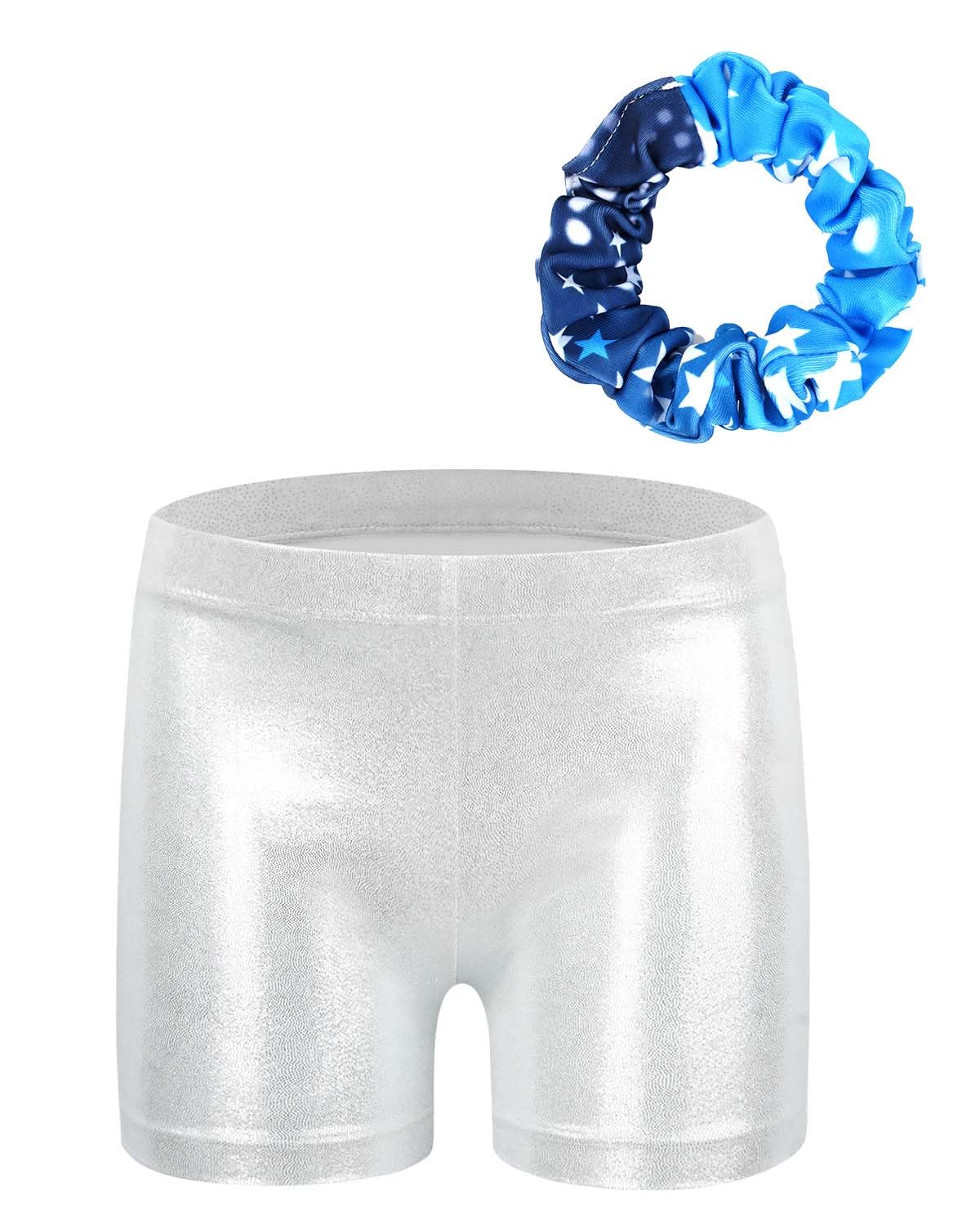 Gogokids - Set da ginnastica in 3 pezzi, con scollo a Y, senza maniche, con pantaloncini e fascia, con motivo a blocchi di colore blu e viola, 3-12 anni