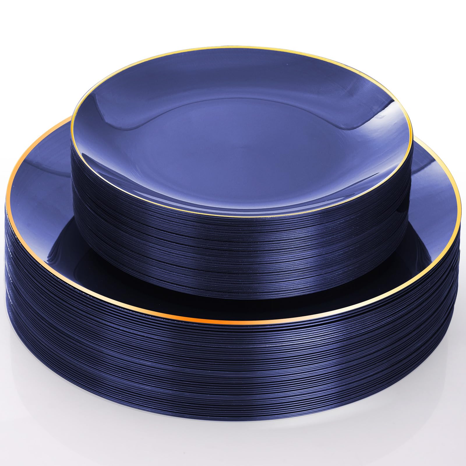 Photo 1 of Boocikey 40 Pcs Blue Plastic Plates, Navy Blue Plates Disposable With Gold Rim, Blue Plates Heavy Duty for Patriotic Day Graduation Party Birthday Wedding