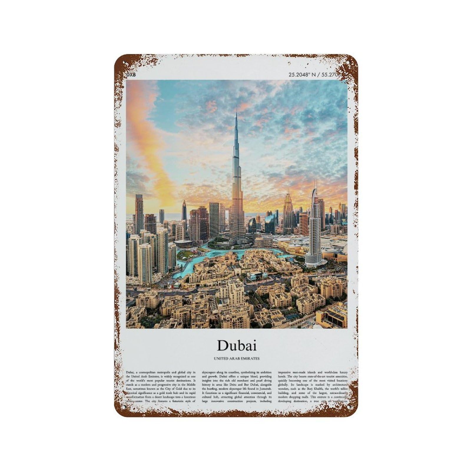 xiaoxiaoshen Dubai United Arab Emirates City Scenery Wall Decor Art Metal Tin Poster Modern Home Decor Art Home Bar Shop Decorations Vintage Sign 30x20cm