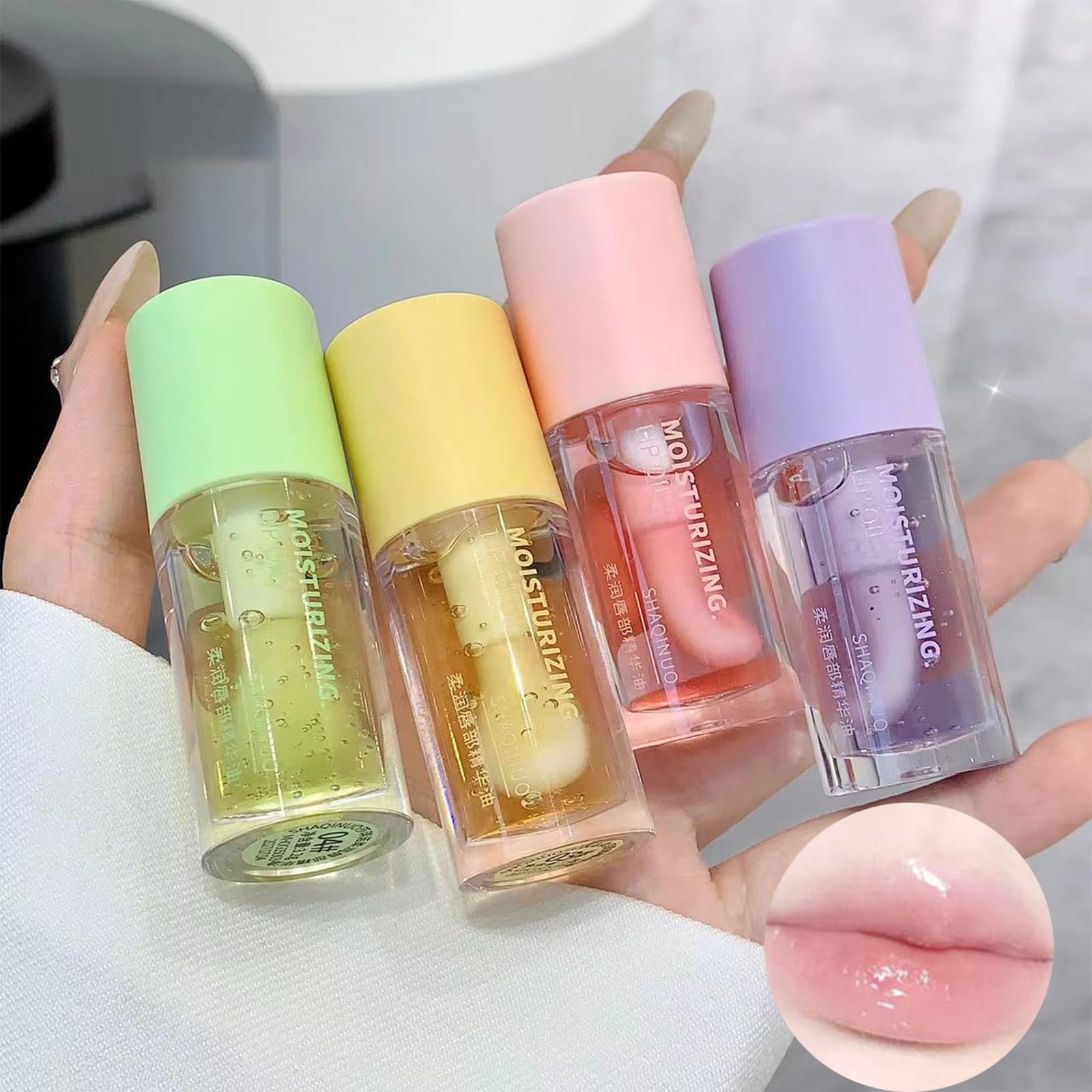 Plumping Lip Oil 4 Packs Hydrating Lip Glow Oil Fruit Extract Lip Gloss Moisturizing Lip Balm and Tinting for Dry Lips