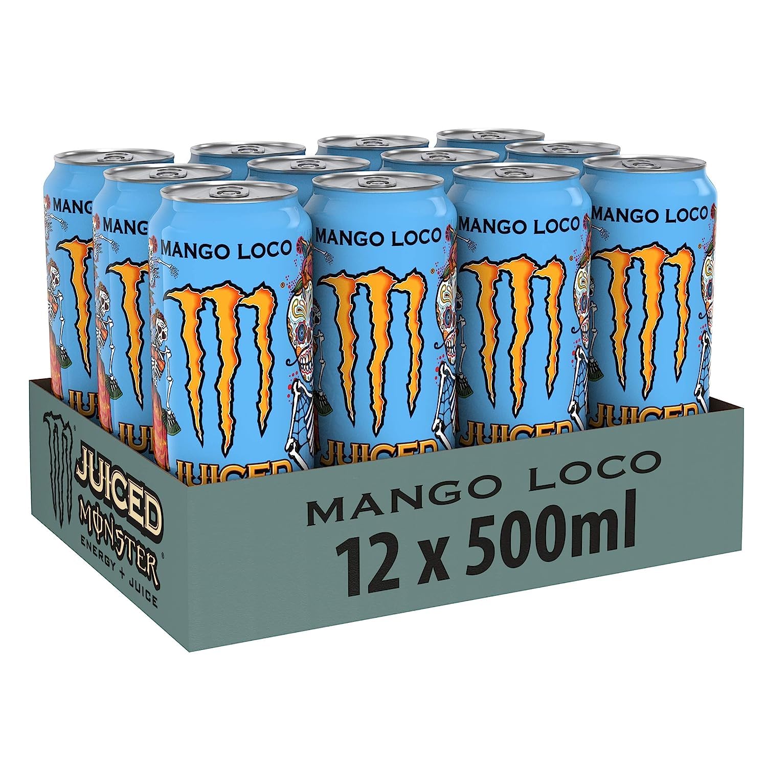 Italian Gourmet Bevanda energetica Mango Loco Energy, 48 x 500 ml | Gusto tropicale con guava e piña; cafeína, afrutado y refrescante, lata, peso neto total 24 L + Polpa gratis 400 g