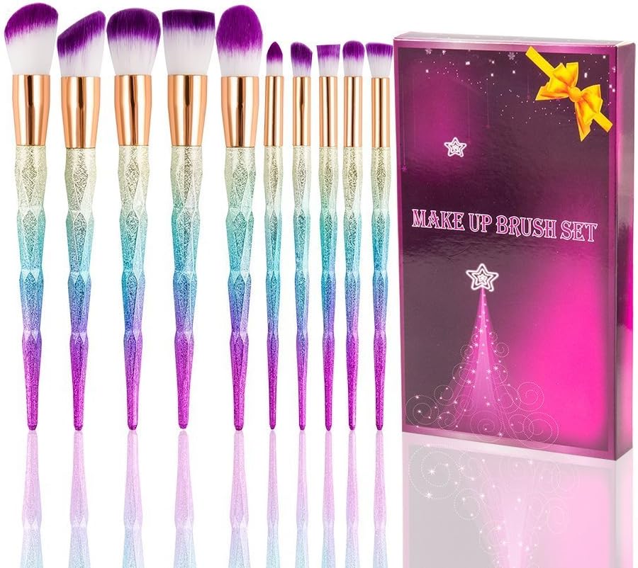 TimeSong Kabuki Makeup Brush Set - 10PCS Unicorn Foundation Eyebrow Eyeliner Eye-shadow Brush Cosmetic Conceler Brushes Kit Tool