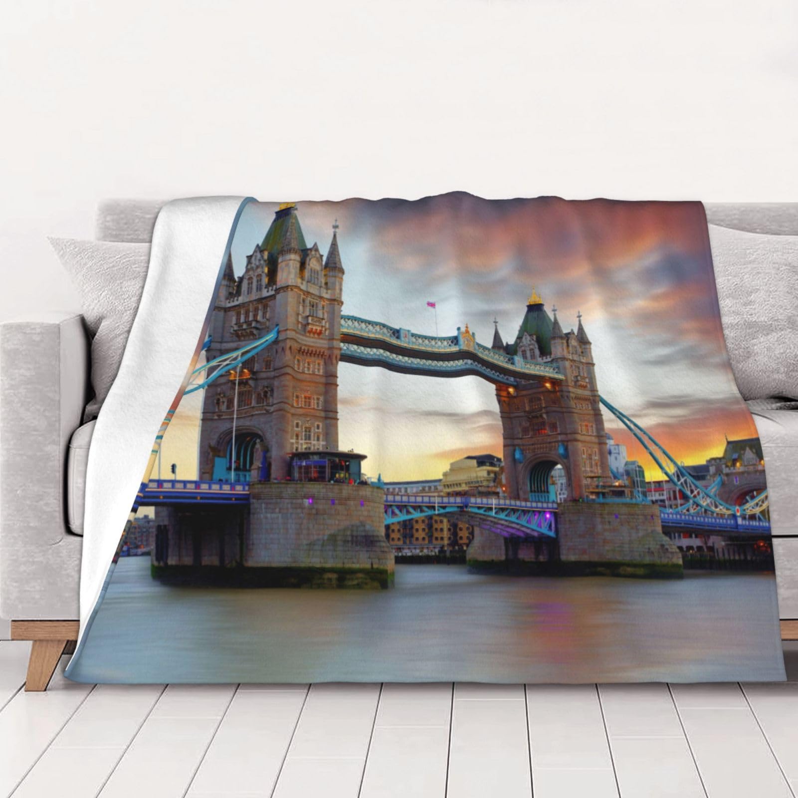 Couverture flanelle Historic Bridge London 150x125 cm plaid canapé doux