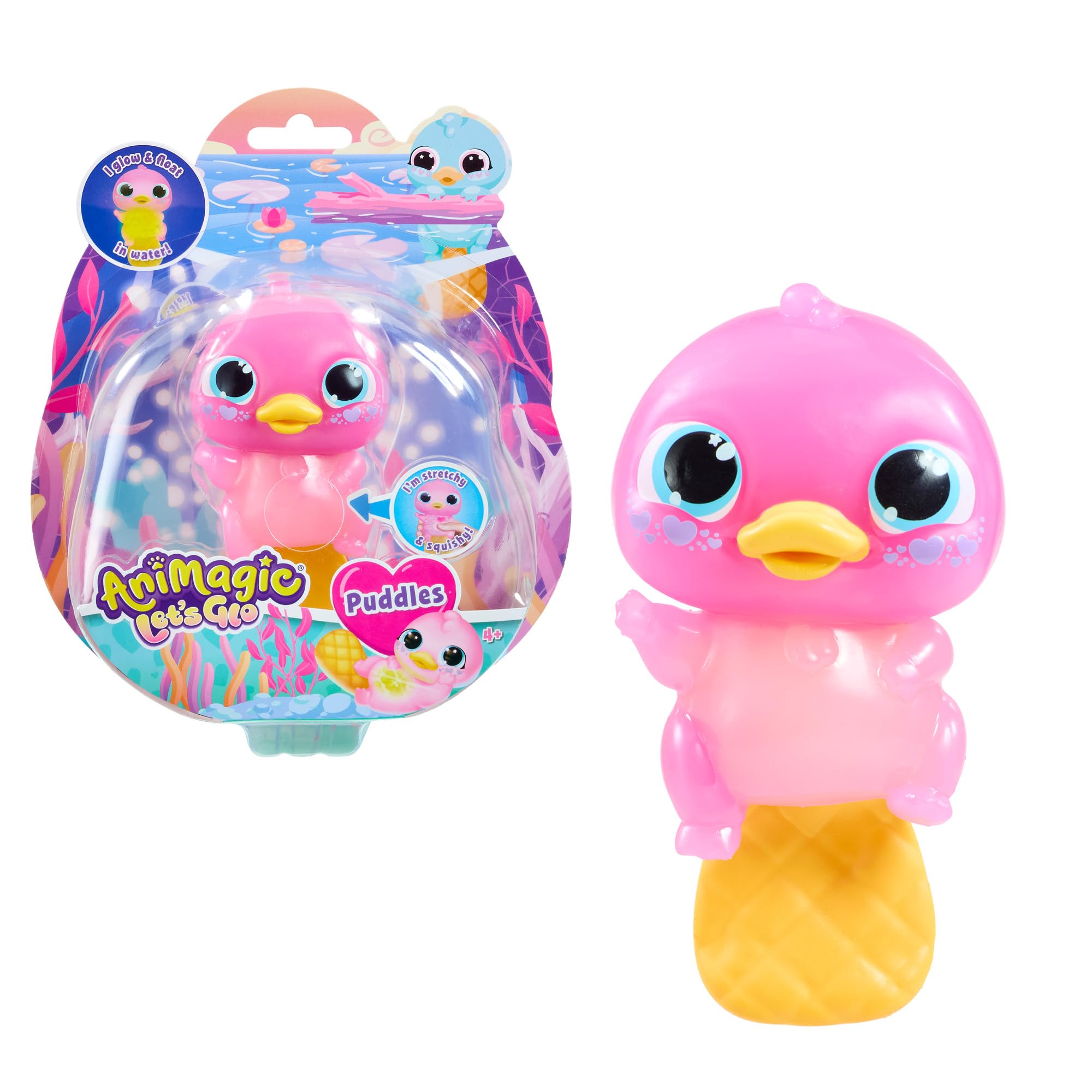 Bizak Animagic Let's GLO Platypus Electronic and Light Pet, Pink, Sensory Play and Touch Experience, Extendable Body, Floats and Glows in Water, Ages 4 (64555204-2)