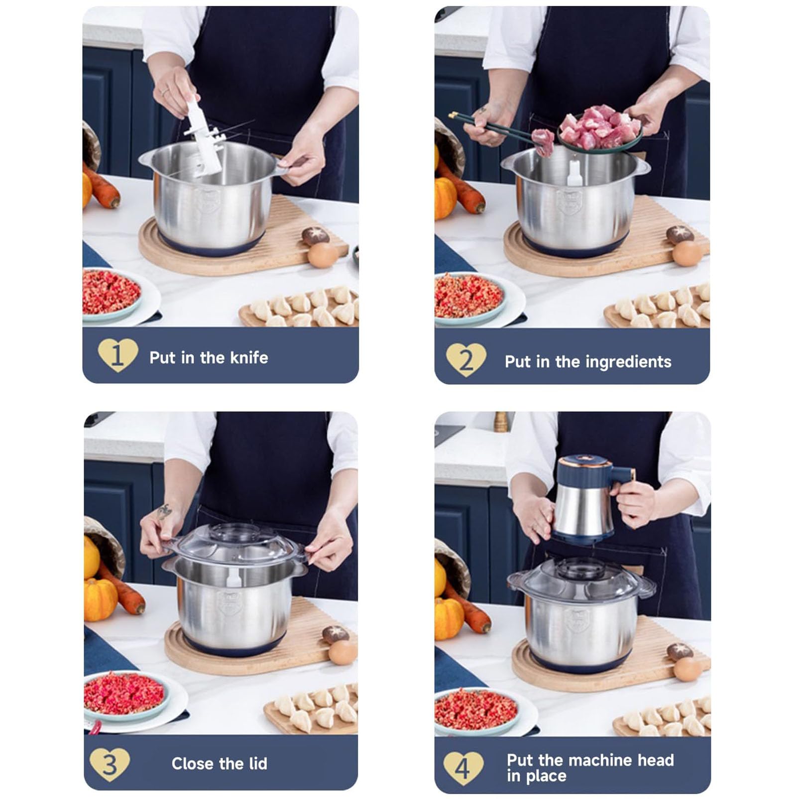 Genérico Picadora de Carne eléctrica de 500 W, Mini picadora de Alimentos de 5 L con 6 Cuchillas, 5 velocidades Ajustables para cocinar en la Cocina, Preparar Comida para bebés y Mascotas (Azul).