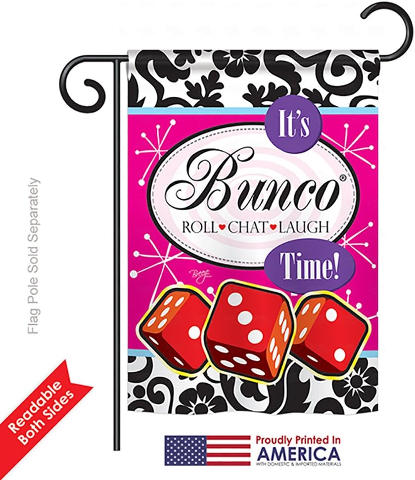 It's Bunco Time Garden Flag Roll Chat Laugh Tapestry Breeze Decor Home Canvas Game Night Decorations Yard Sign Event Wall Decorative Dice Theme Poster House Party Banner Gifts for Grandma Made in USA