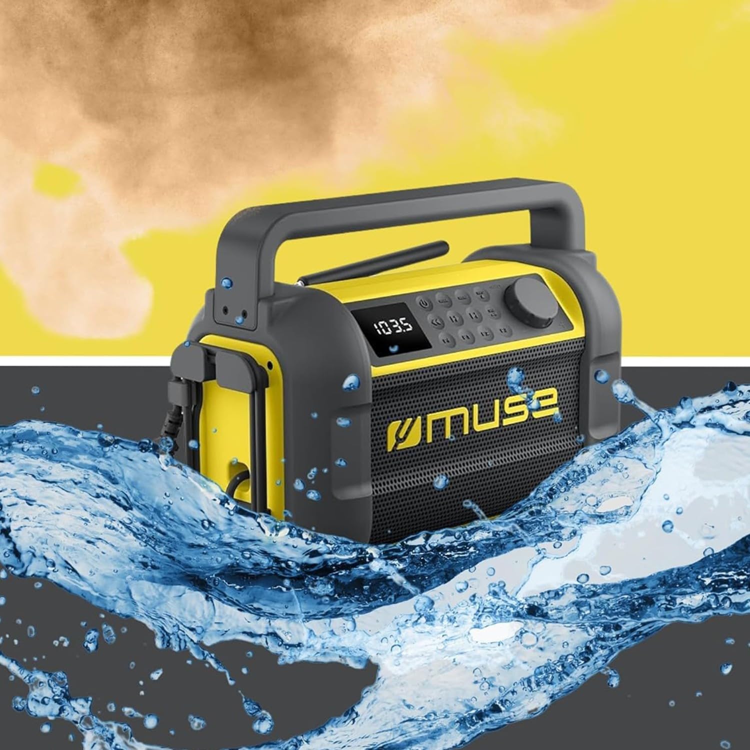 Radio de Chantier Robuste - Muse M-928 BTY - étanche à la poussière et aux éclaboussures (IP64), Bluetooth, Radio FM, Noir/Jaune
