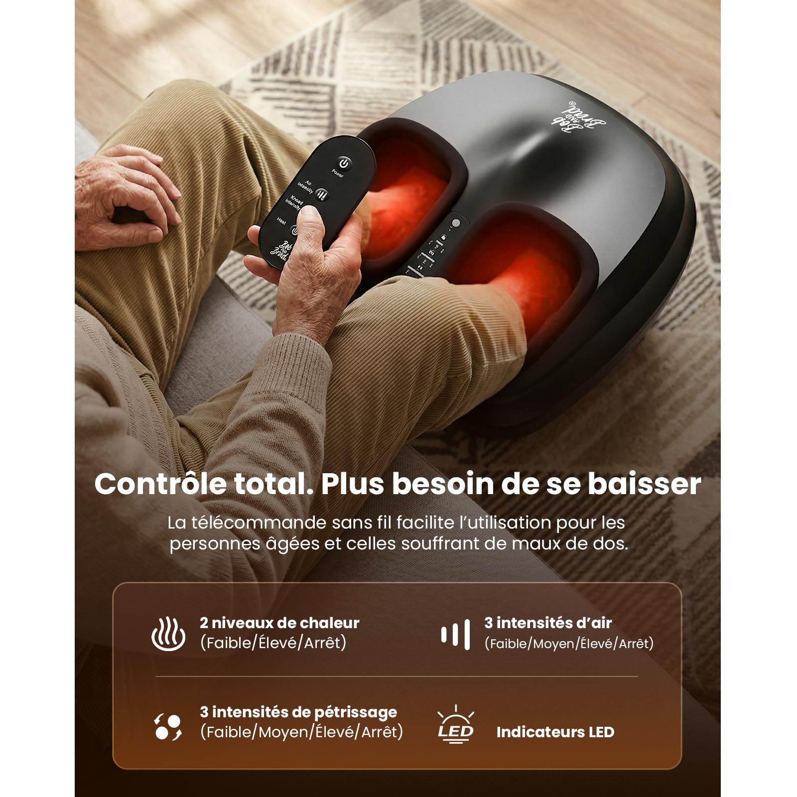 Bob and Brad Lite Masseur de Pieds Shiatsu avec Chaleur, Appareil Massage des Pieds à Pétrissage Profond pour Soulager la Fasciite Plantaire, et Détendre les Pieds Fatigués