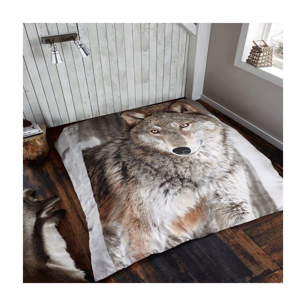 DL 3D Faux Fur Throw King Size Bed Chair Sofa Soft Warm Animal Print Large Luxury Throw, 200 x 240 Cm, Wolf