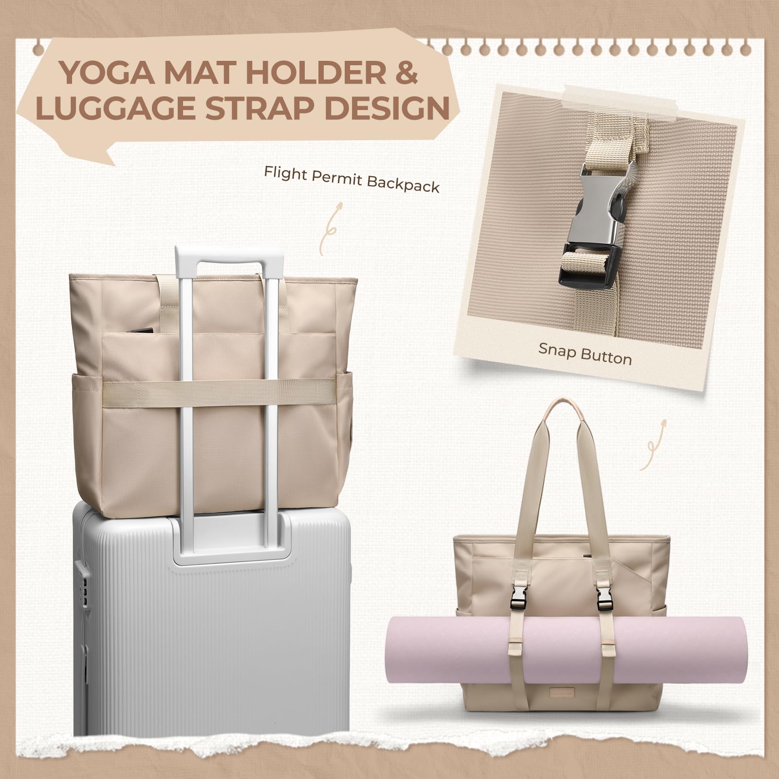 Bolsa de Tenis para Mujer, Bolsa de Transporte con Bolsillo Húmedo, Bolso de Mano para Esterilla de Yoga, Bolsa Tote Multifuncional de 14 Pulgadas, para Viajes, Fitness, Yoga, Tenis y Oficina