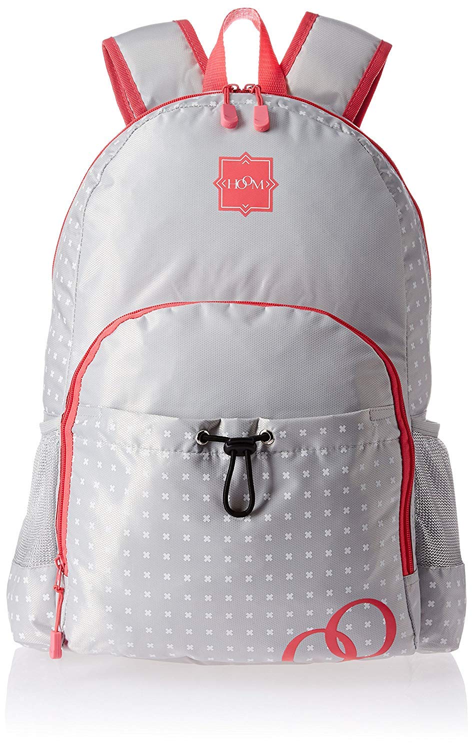 QIPSHoom by HMI 21 ltrs 17.5 Inch Classic Nylon Backpack with Secure Zippers, Grey/Pink