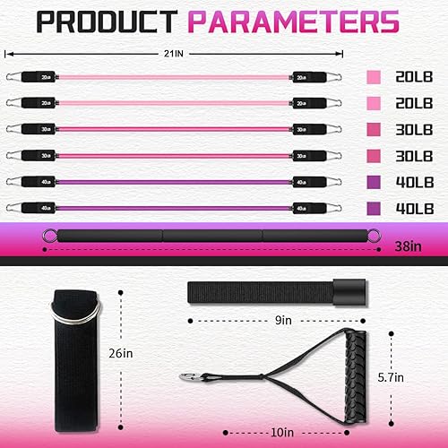 Miniatura 3 de VEICK Pilates Bar Kit with Resistance Bands, Elastic Workout Bands for Men Women, Set of 5 Resistance Loop Bands for Home Fitness Stretching