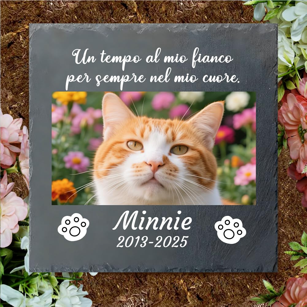 Pietra Tombale Personalizzata per Gatti con Foto - Targa Commemorativa per Giardino, Regalo di Condoglianze