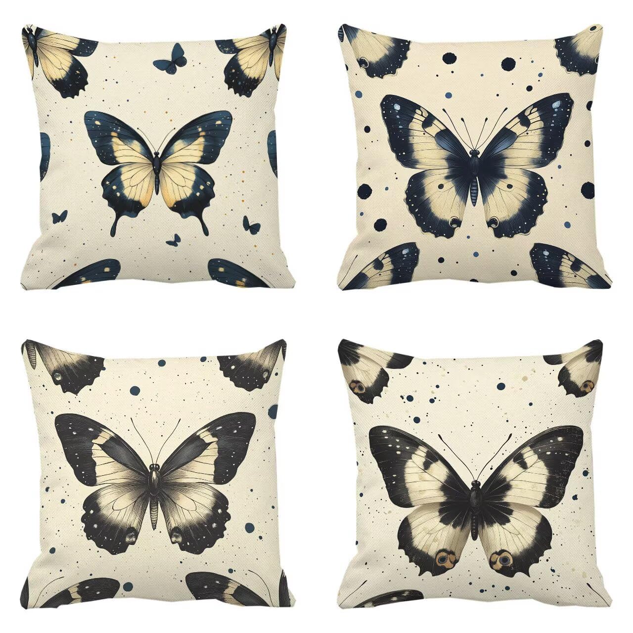 Juego de 4 Fundas Cojines Crema Mariposa 75 x 75 cm Fundas Cojines, Decoración Moderna Cojin Exterior, para Sofá salón Coche Cama Sillas Decoración, Cuadrado Terciopelo Sofá Cojín Exterior m-437