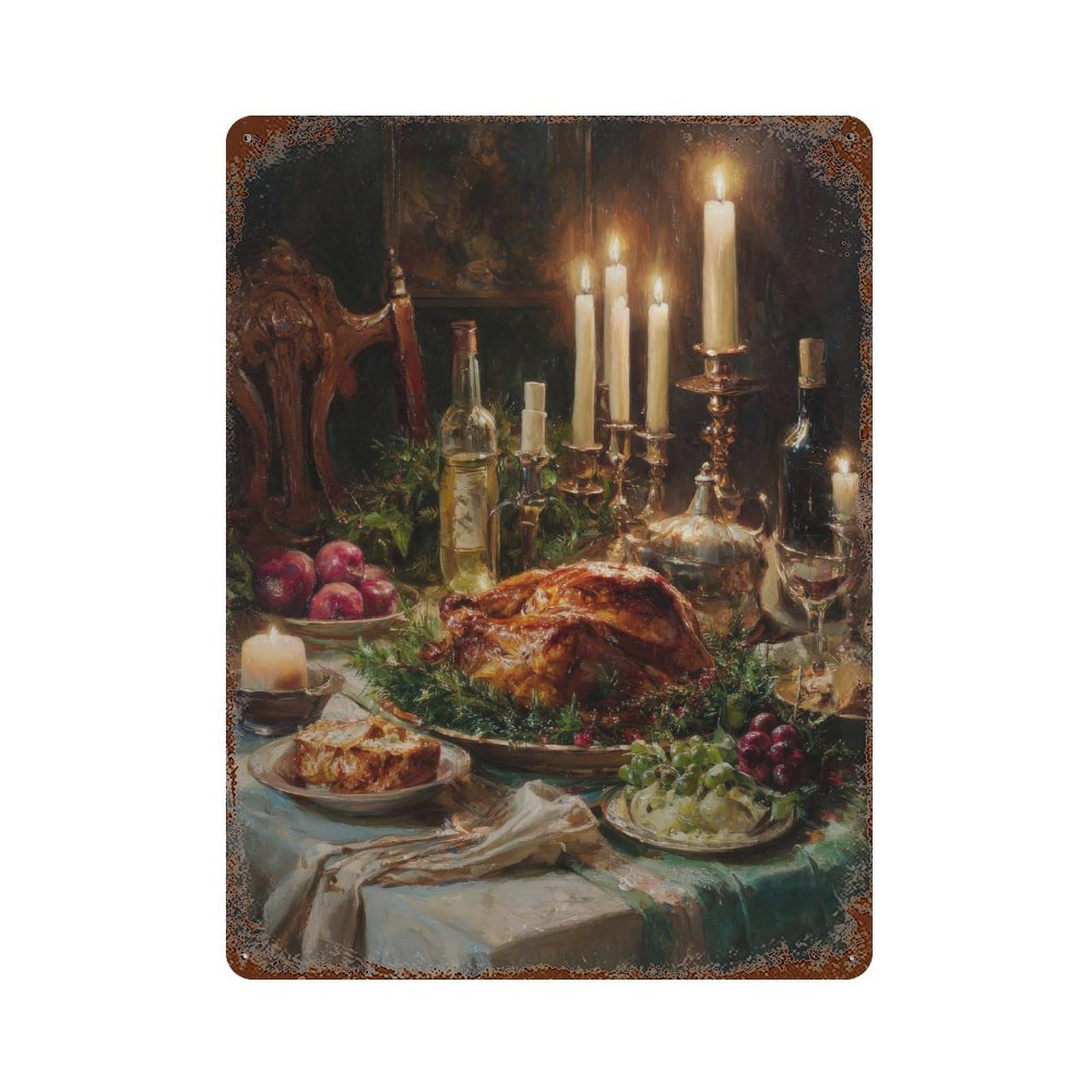 xiaoxiaoshen Holiday Feast. Classic Still Life Realism Wall Decor Art Metal Tin Poster Modern Home Decor Art Home Bar Shop Decorations Vintage Sign 40x30cm