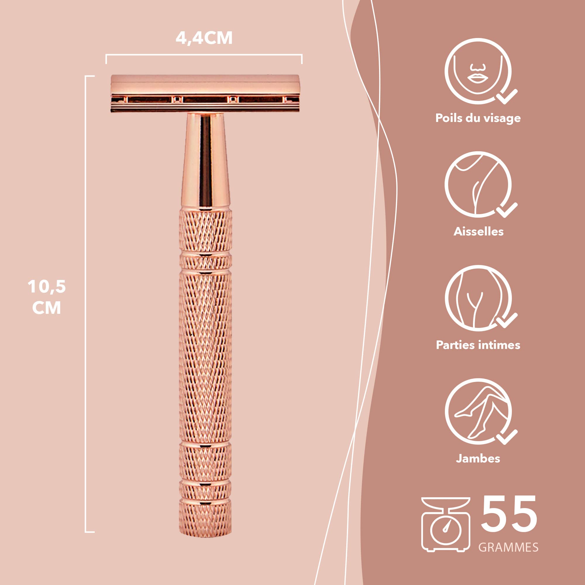 Kit de Rasage Femme Or Rose Aluminium - 20 Lames - Blaireau - Savon à Raser