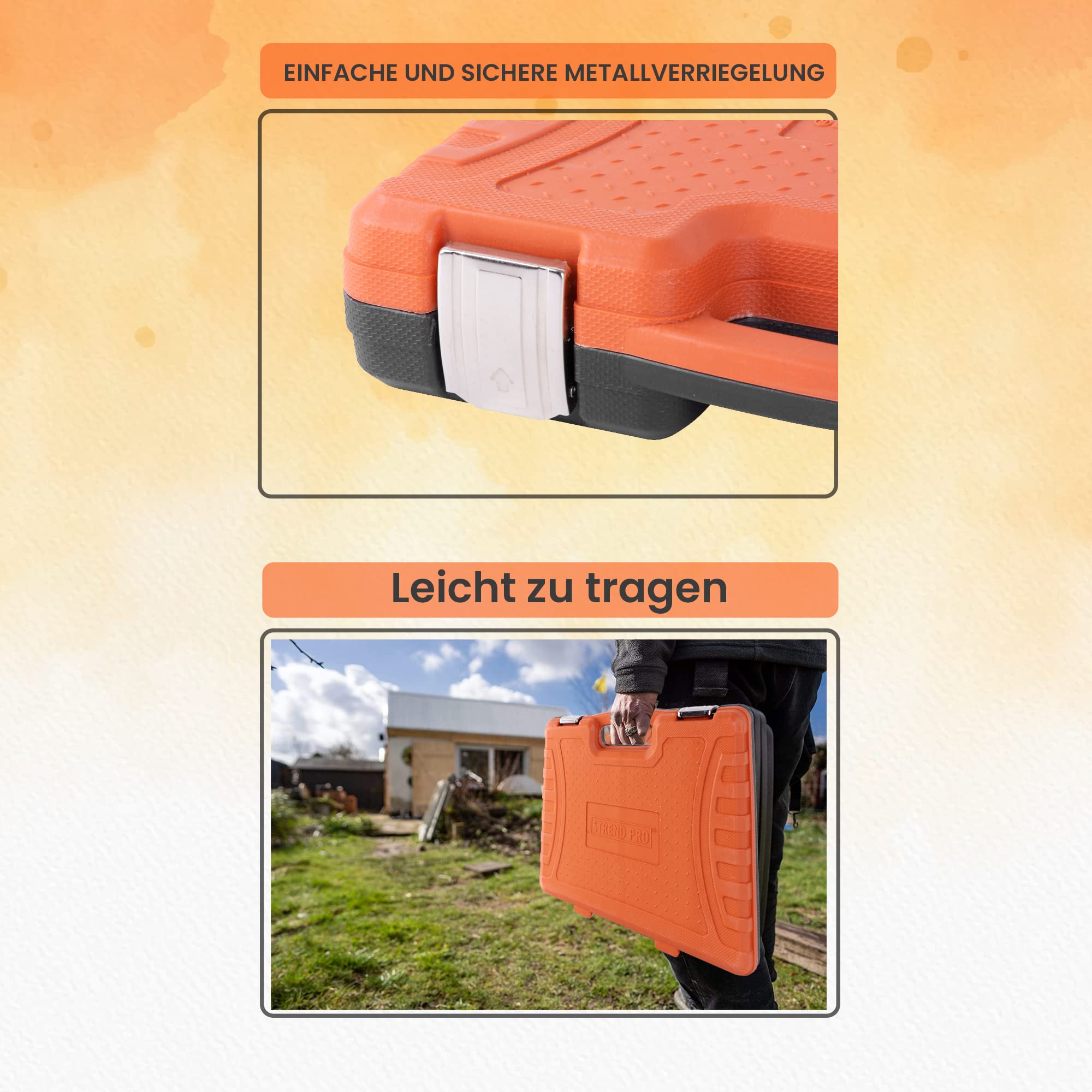 STREND PRO Kfz Werkzeugkoffer Gefüllt 94-teiliger Werkzeugkiste - Nusskasten mit ratsche, Steckschlüssel set, Bitsatz, 3 x Inbusschlüsseln, Universal Auto Werkzeugset - Kfz Werkzeug Set