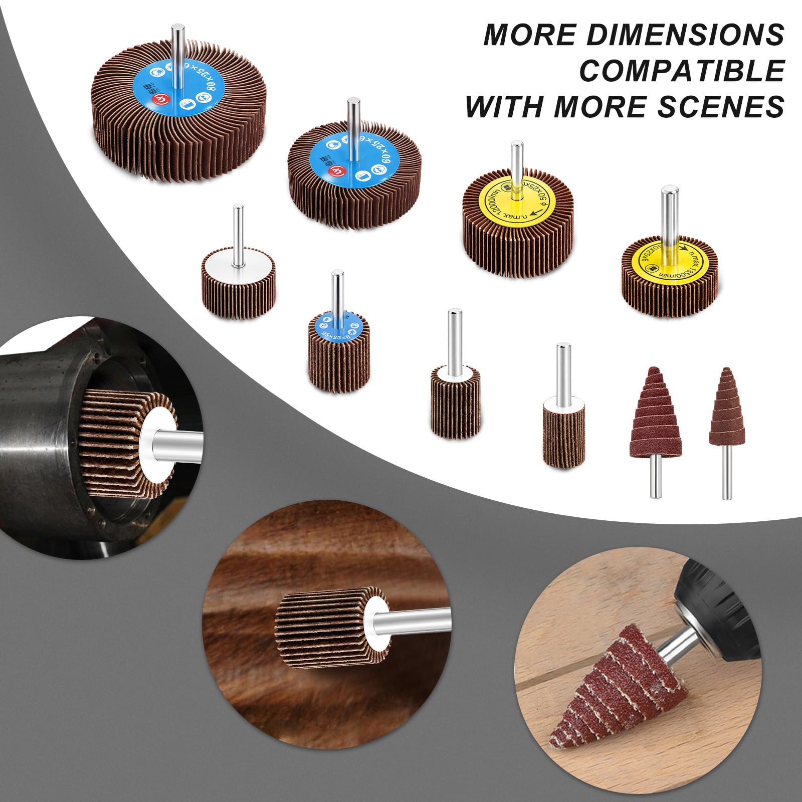 Fächerschleifer Set 80 Körnung Lamellenschleifer Schleifaufsatz - 20 Stück, 6MM Stift Korn 8 verschiedene Durchmesser 80/60/50/40/30/25/20/16MM für Bohrmaschine, Akkuschrauber, Geradschleifer