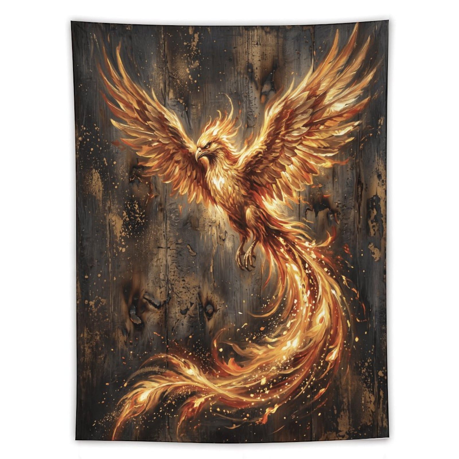 H3B8U2Y5 Golden Fire Phoenix Wall Tapestry, Surrealist, College Dorm