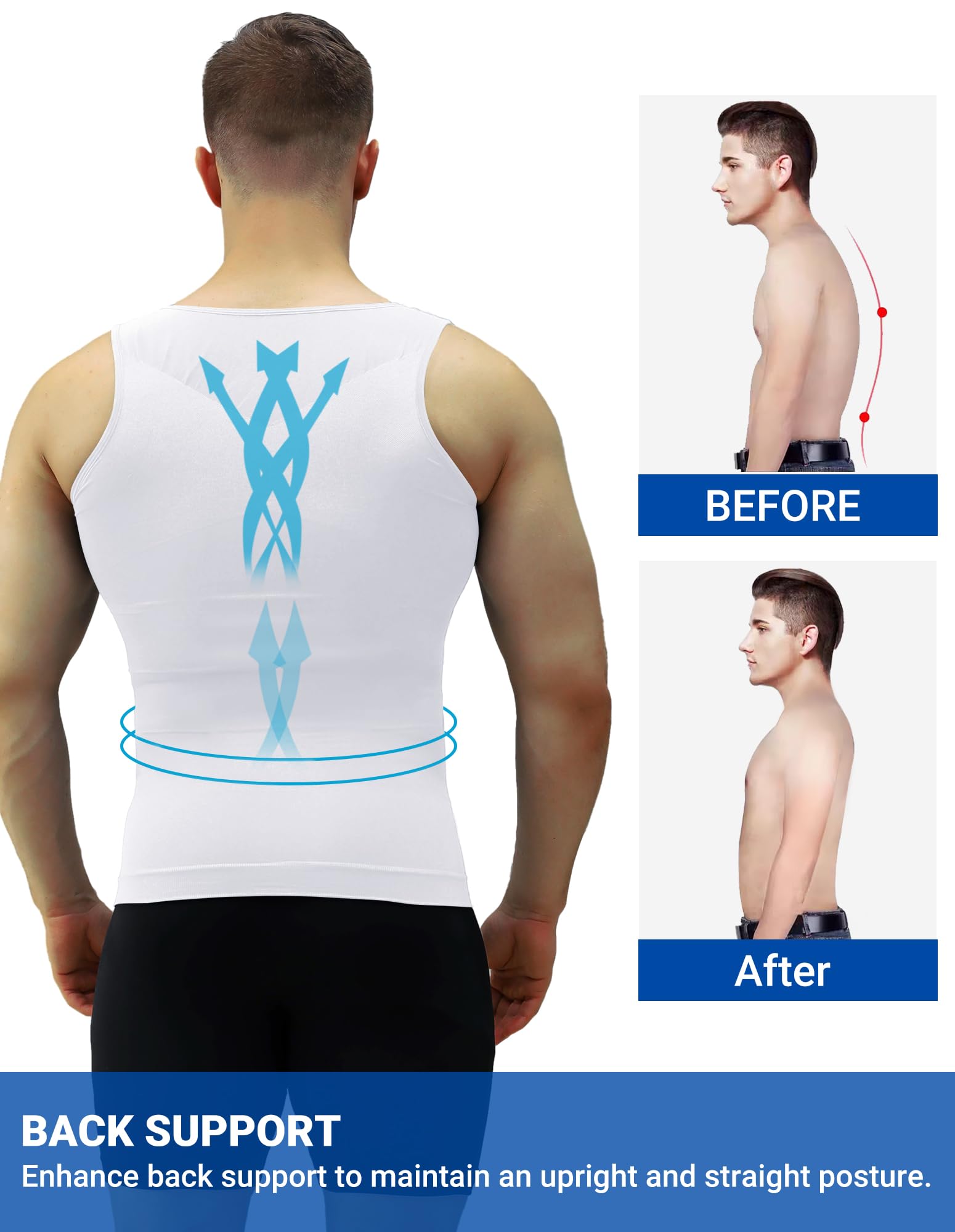 MEETYOO Koszulka kompresyjna męska typu tank top, bielizna modelująca bez rękawów, koszulka na siłownię, sport, podkoszulek dla mężczyzn, bodybuilding, trening, body Shaper, biały, XL
