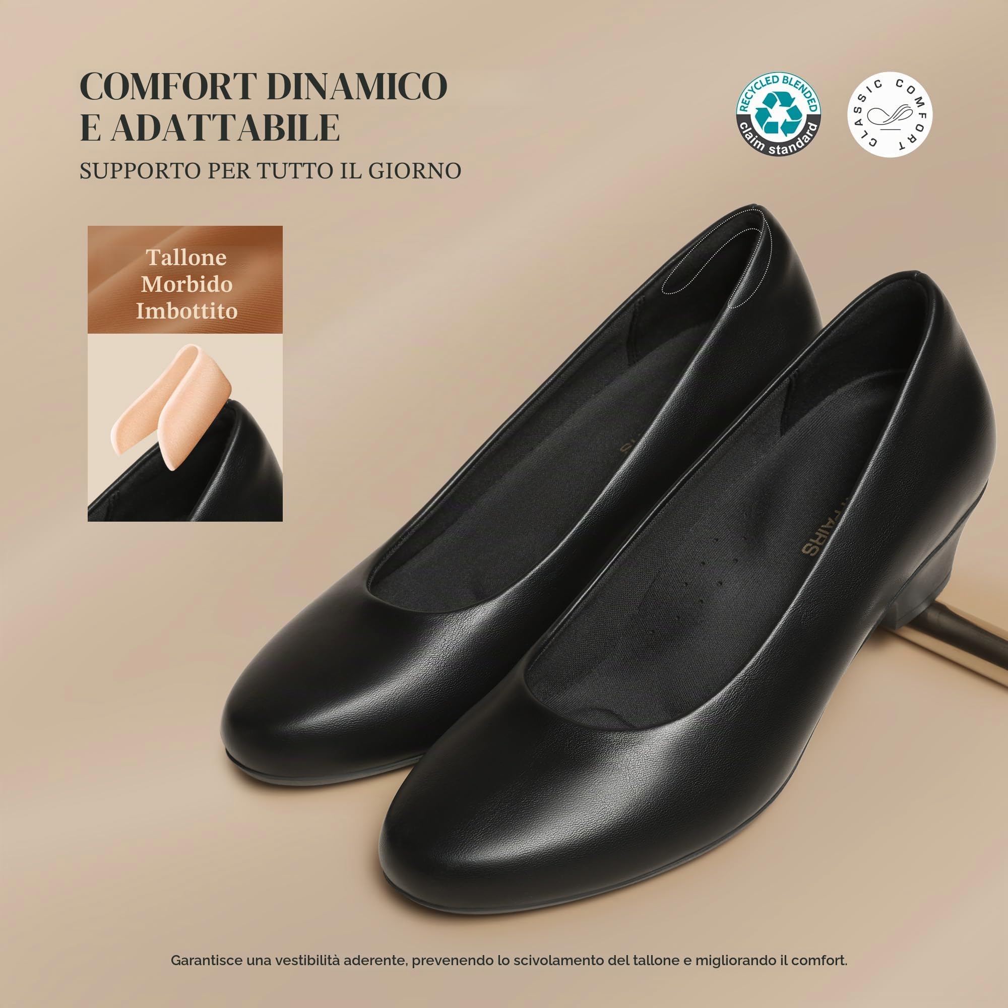 DREAM PAIRS Scarpe Tacco Basso Donna,Nero,43 | Soletta di supporto 3D, tomaia traspirante, tallone imbottito, suola flessibile, eleganti per lavoro.