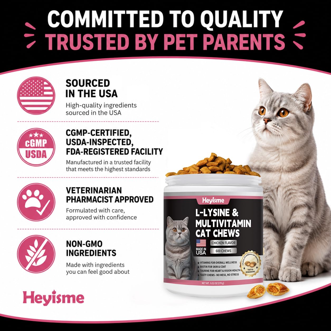 L-Lysine for Cats, 600 Chews Cat Immune Support, Cat Multivitamin — Amazon image 6