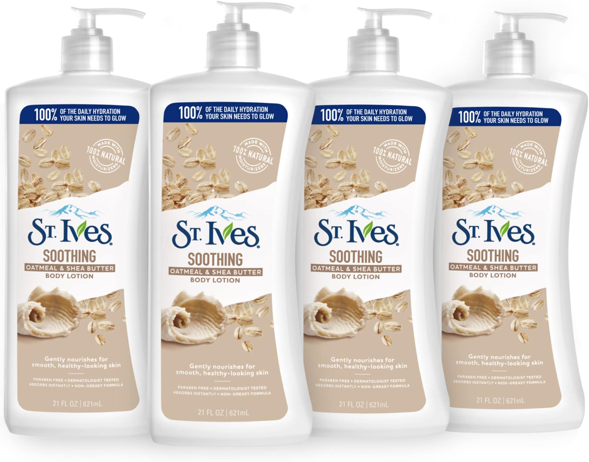 St. Ives Soothing Hand and Body Lotion Moisturizer for Dry Skin Oatmeal and Shea Butter Made with 100 percent Natural Moisturizers, 21 Fl Oz (Pack of 4)