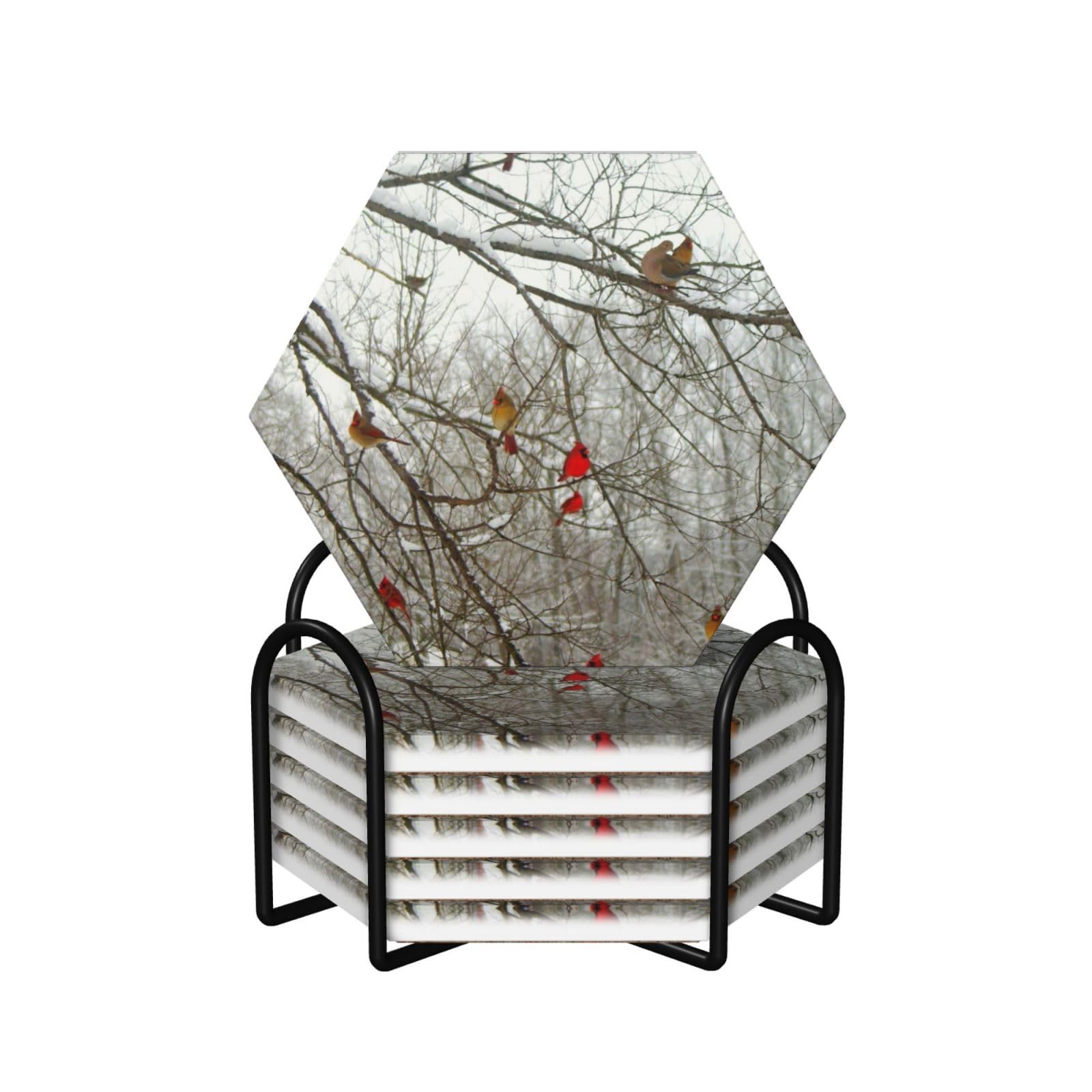 Dessous de verre en céramique et liège haut de gamme motif bouleaux x6