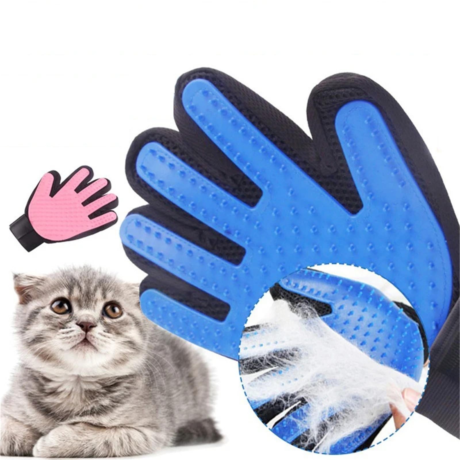Guantes de aseo para mascotas y peine para gatos y perros, cepillo de depilación para baño (azul izquierdo)