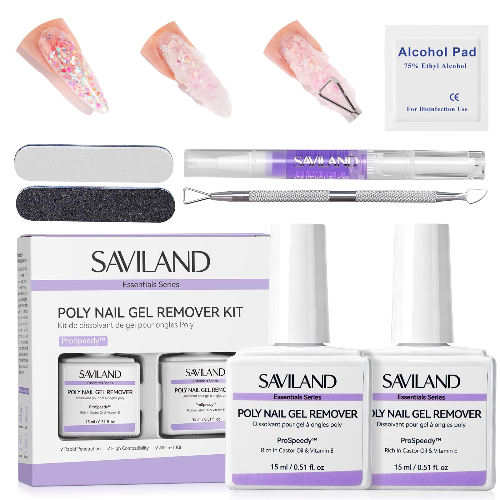 SAVILAND Poly Gel Nail Remover Kit: Fast Gel Remover for Nails 01- 2 PCS Poly Gel Nail Remover Kit (Purple)
