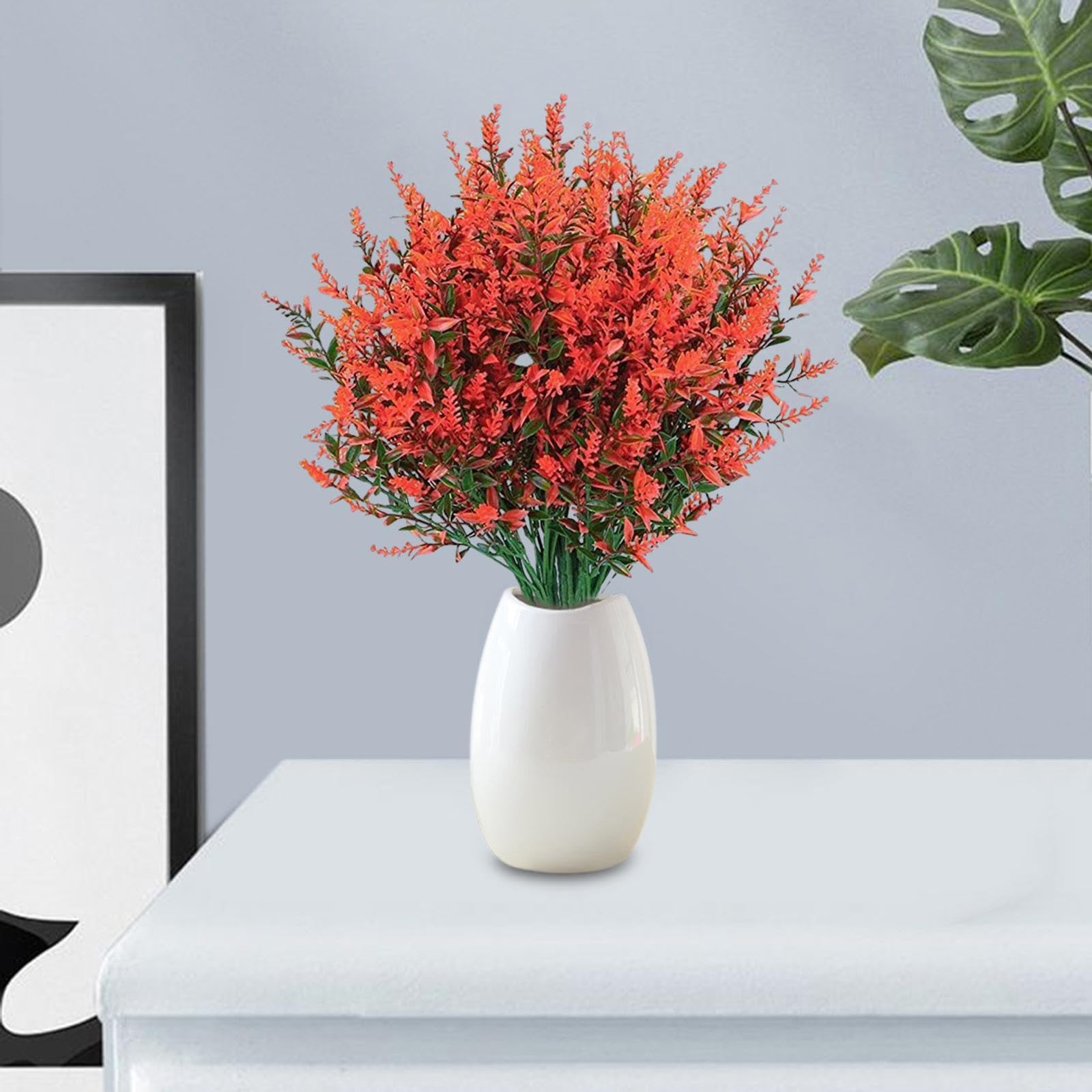 AMSLSIU Stunning Artificial Lavender Flower Floral Bouquet for Indoor Home Decor Realistic and Vibrant Planter Fence, Sunset red