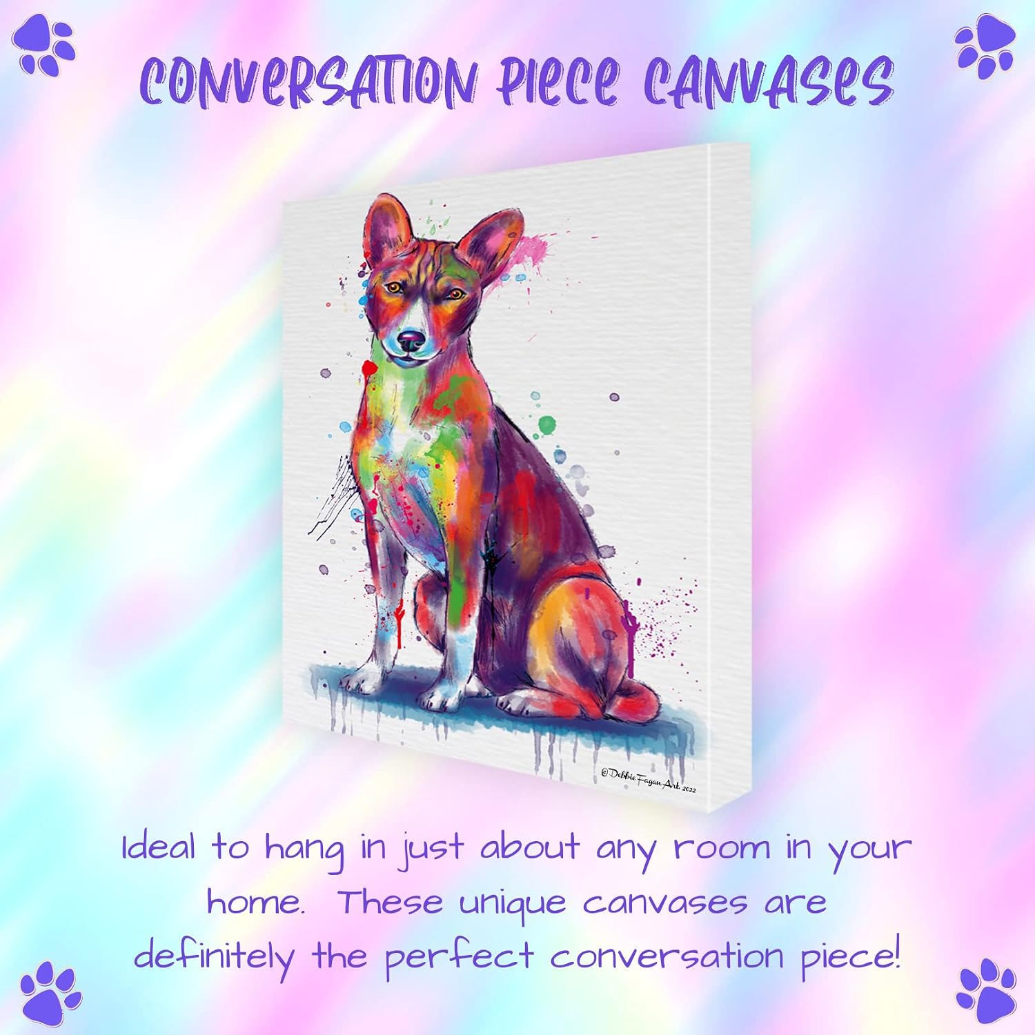 Doggie of the Day Watercolor with Basenji Dogs Canvas Wall Art - Premium Quality Ready to Hang Room Decor - Flat Rolled 16" x 20"