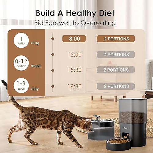 Miniatura 4 de Rywell - Alimentador automático para gatos y fuente de agua, dispensador de alimentos para mascotas con temporizador WiFi de 3 litros y dispensador
