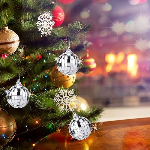 Miniatura 6 de 24 bolas de espejo de discoteca plateadas para decoración de bailes, fiestas, vacaciones, bodas y festivales de música, árbol de Navidad, decoración